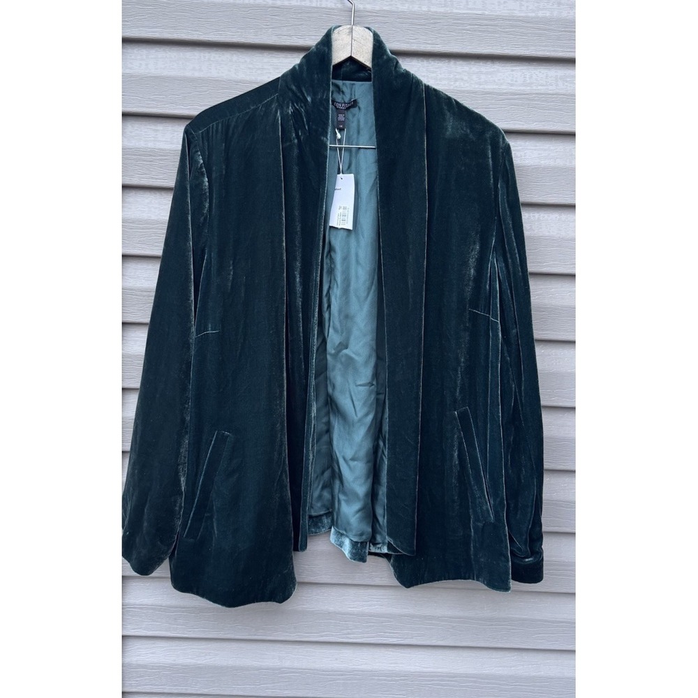 Eileen Fisher Stretch Velvet Green Jacket Cardigan Size 1X NWT Rayon Silk